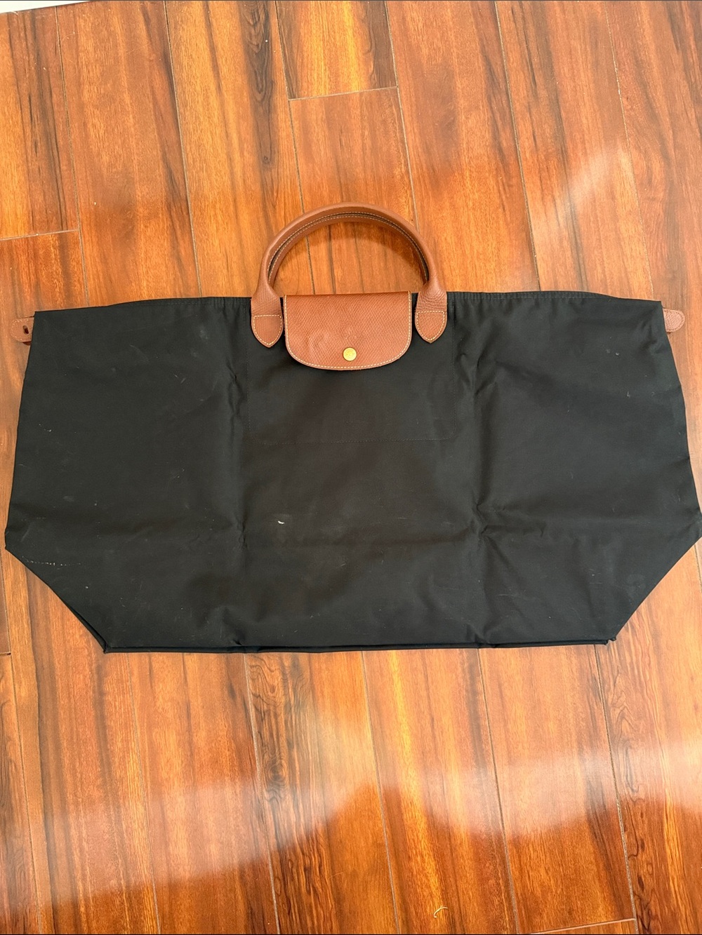 Longchamp Black Tote with Brown Leather Trim